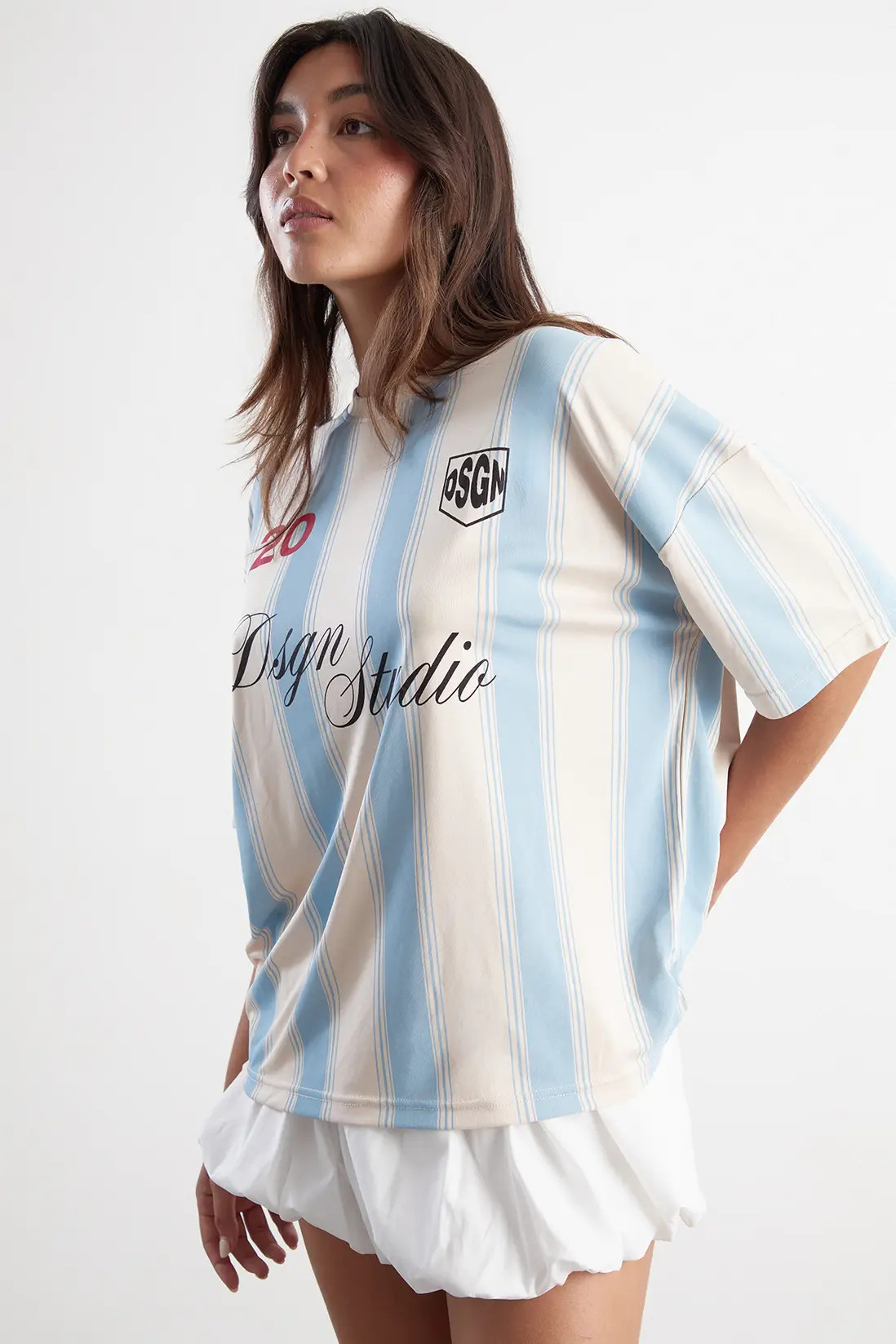 Light Blue DSGN Studio Stripe Football Jersey | Boohoo USA | boohoo (US & Canada)