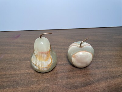 Vintage Marbled Polished Stone Apple And Pear Fruit Decor Paper Weight | eBay US