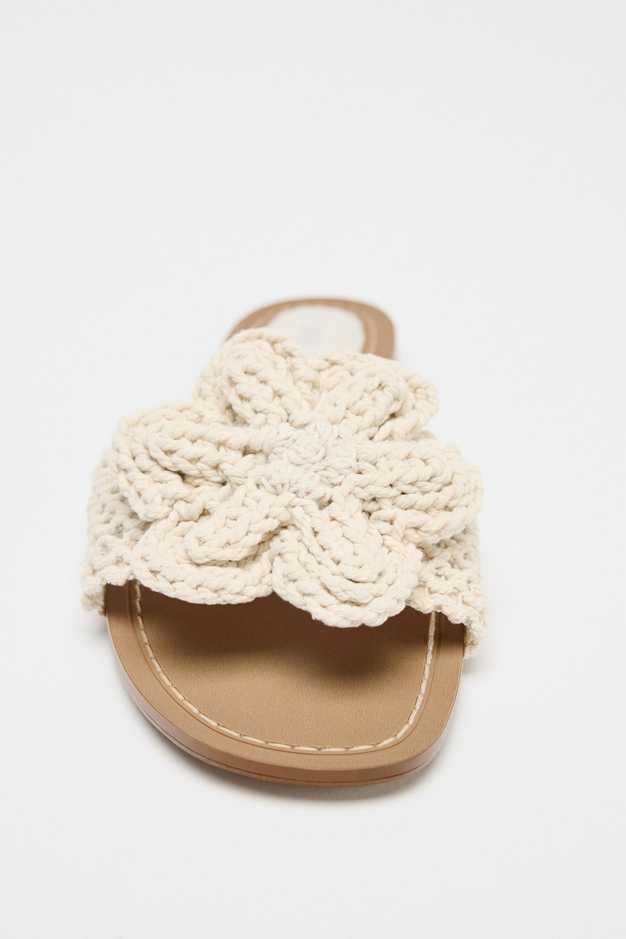 CROCHET BOW FLAT SANDALS | Zara UK