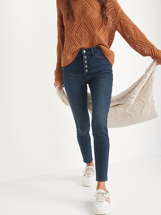 Extra High-Waisted Rockstar 360° Stretch Super Skinny Button-Fly Jeans for Women | Old Navy (US)
