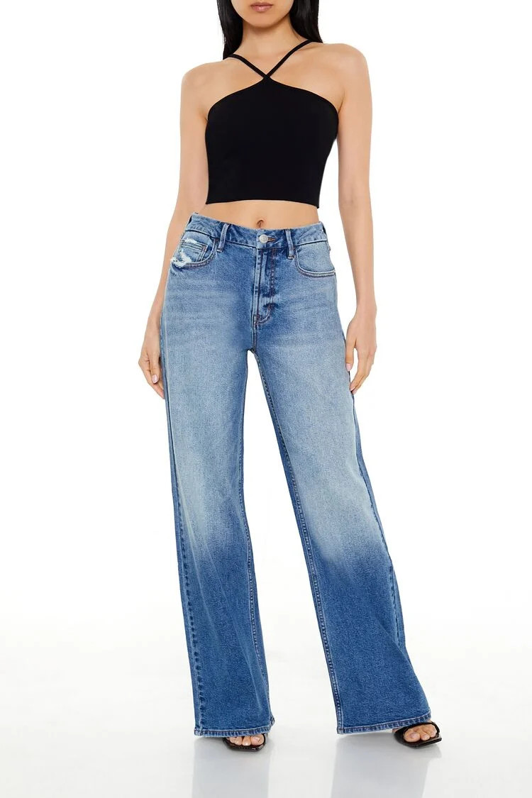 Women's High-Rise Wide-Leg Jeans in Medium Denim, 31 | Forever 21