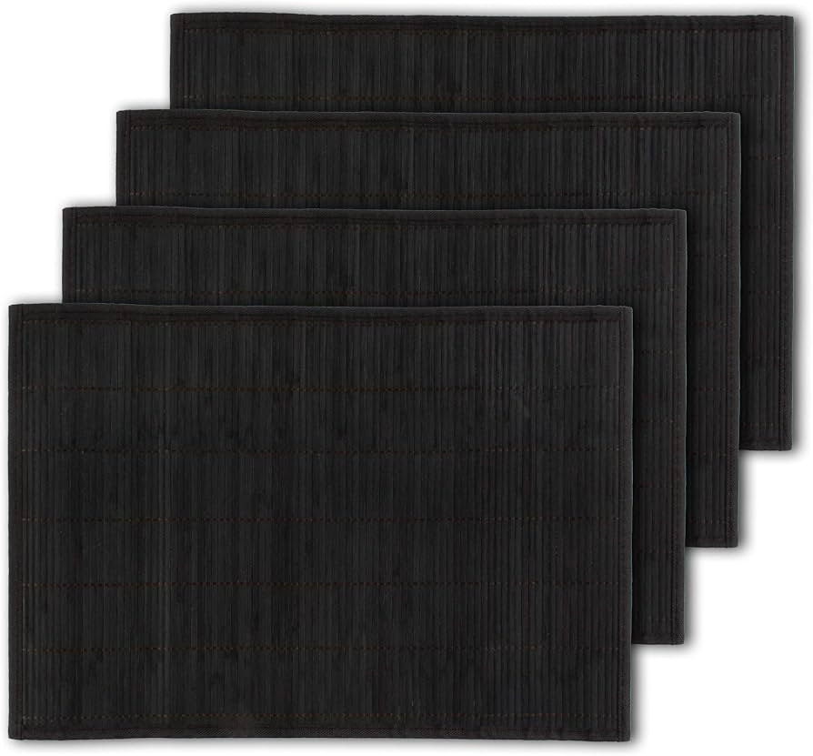BambooMN Bamboo Slats Placemat with Fabric Border - Solid Color Print - 18" x 13" - Black, 4 pcs | Amazon (US)