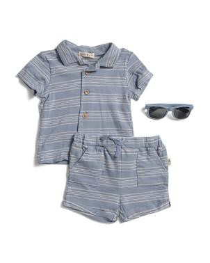Infant Boys 2pc Button Shirt And Shorts Set With Matching Sunglasses | TJ Maxx