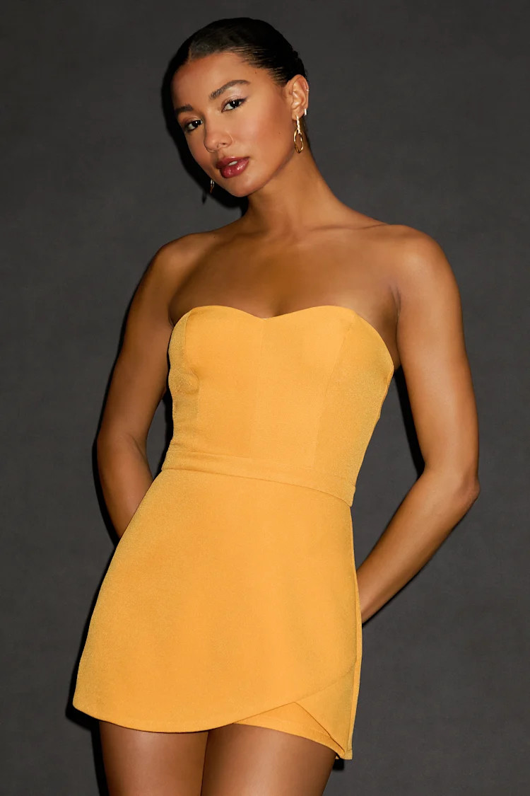 Opaline Orange Strapless Skort Romper | Lulus