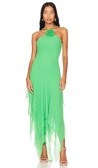 Shelby Asymmetric Dress in Green | Kelly Green Dress | Rosette Dress Green Midi Dress Wedding Guest | Revolve Clothing (Global)
