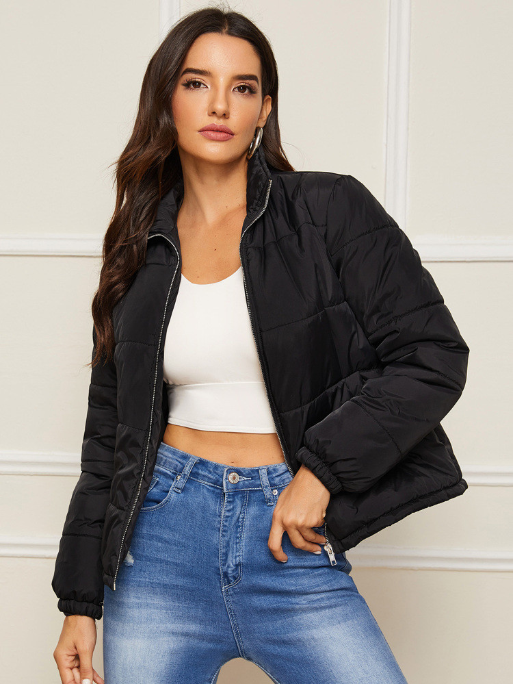 Zip Up Slant Pocket Padded Jacket | SHEIN