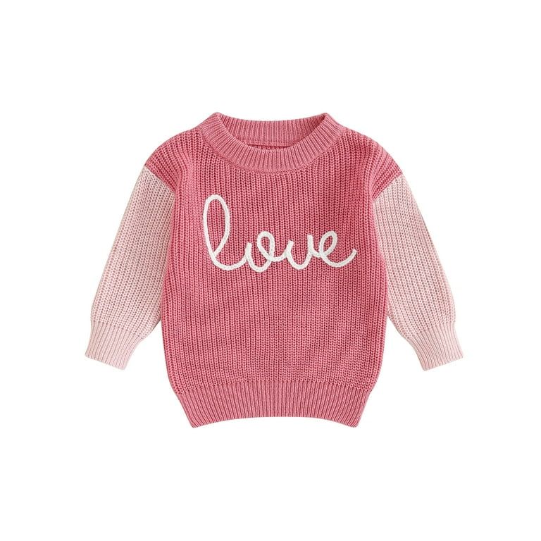 Suanret Valentine's Day Toddler Kids Girls Knitted Sweater Letter Embroidery Warm Long Sleeve Pul... | Walmart (US)