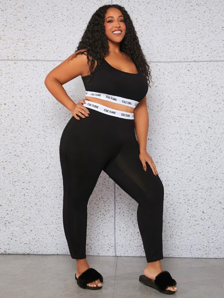 SHEIN FIT+ Plus Letter Graphic Tank Top & Leggings | SHEIN
