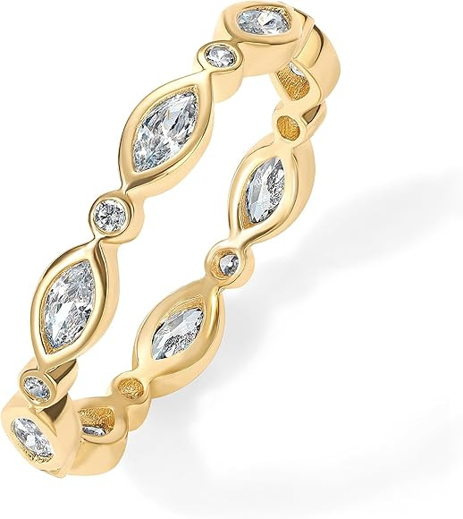PAVOI 14K Gold Plated Cubic Zirconia Stackable Ring | Marquise Eternity Band For Women | Plated G... | Amazon (US)