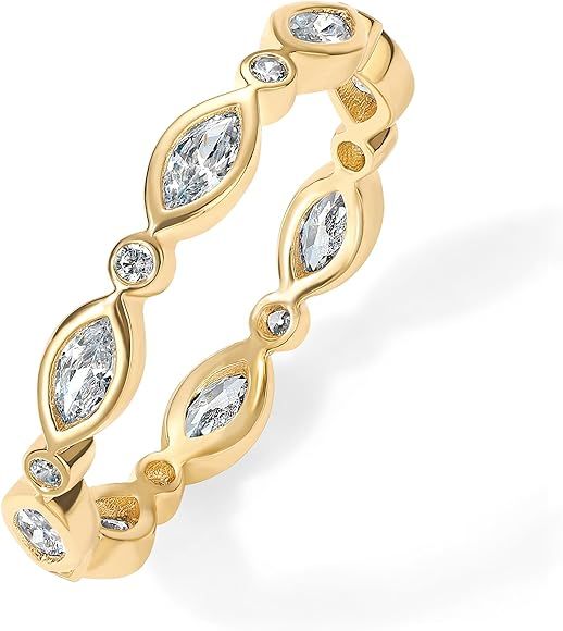PAVOI 14K Gold Plated Cubic Zirconia Stackable Ring | Marquise Eternity Band For Women | Plated G... | Amazon (US)