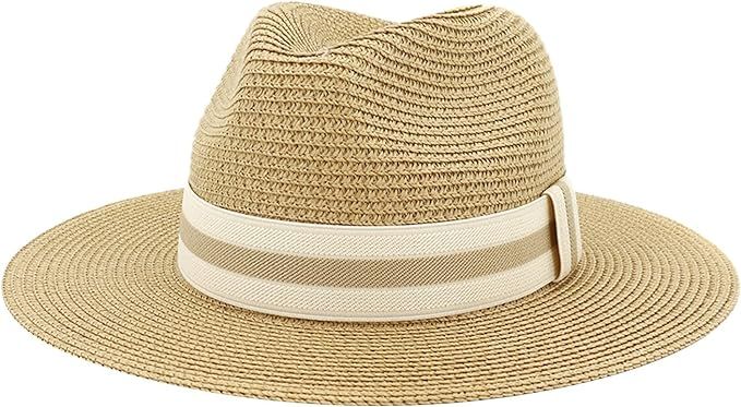 YYCHUN Women's Straw Sun Hats, Wide Brim Fedora Sunhats Sun Protection UPF 50+ Panama Jazz Hats T... | Amazon (US)