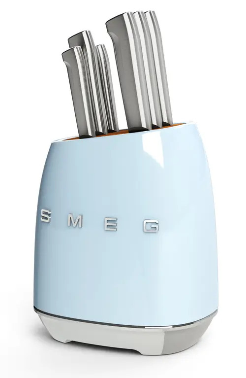 smeg Stainless Steel 6-Piece Knife Block Set in Pastel Blue at Nordstrom | Nordstrom