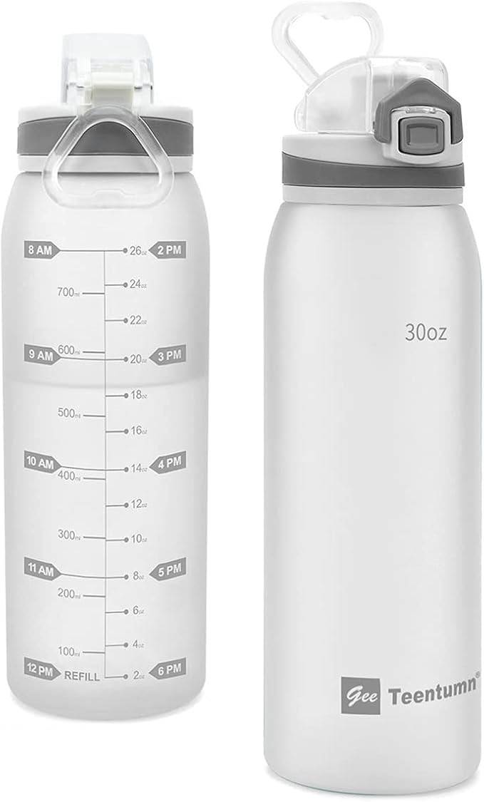 Water Bottle BPA Free Tritan with Time Markers, 30oz Large Durable Gym Plastic Bottle for Fitness... | Amazon (US)