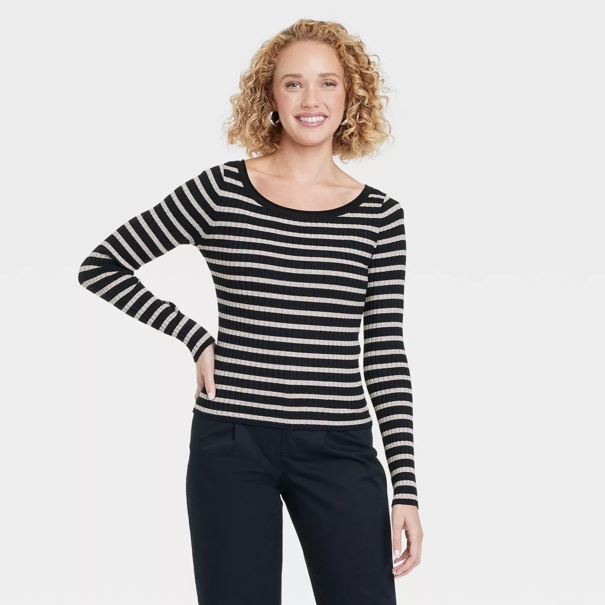 Women's Fine Gauge Ribbed Boat Neck Pullover Sweater - A New Day™ | Target