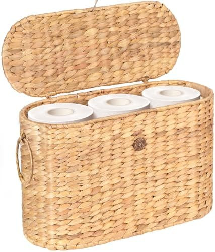 SIEUSALEVN Toilet Paper Storage, Water Hyacinth Baskets with Lid, Toilet Paper Baskets for Storag... | Amazon (US)