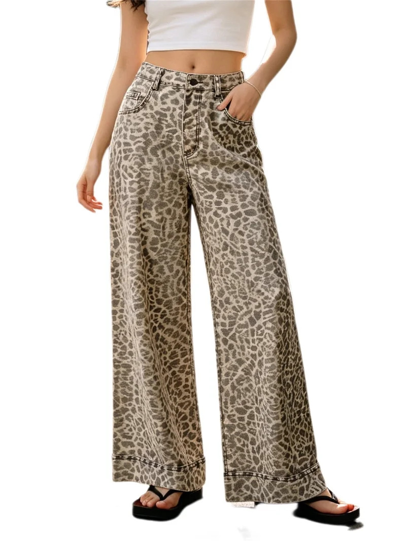 Floral Print Women Long Jeans Wide Leg Casual Denim Pants | Walmart (US)