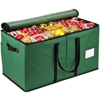 Christmas Ornament Storage Box, Decoration Organizer With Adjustable Dividers - Storage Container Keeps 128 Holiday Ornaments 3-Inch, Dual Zipper Clos | Wayfair North America