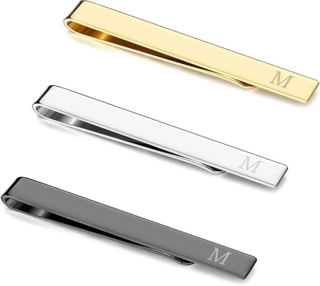 UBGICIG 3 Pcs Stainless Steel Tie Clips for Men Elegant Personalized Letter Tie Clip Set for Men ... | Amazon (US)