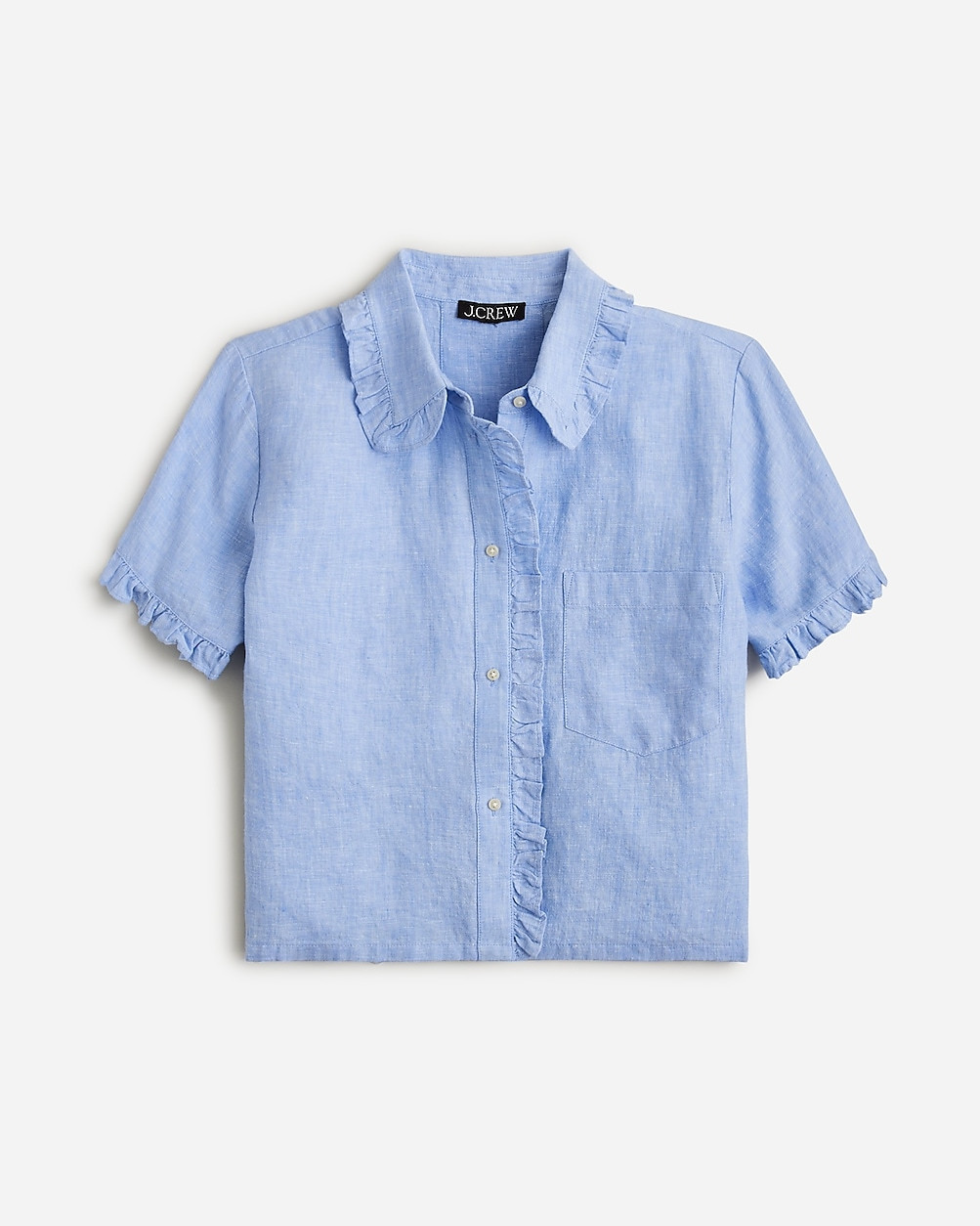 Ruffle-trim button-up shirt in linen | J. Crew US