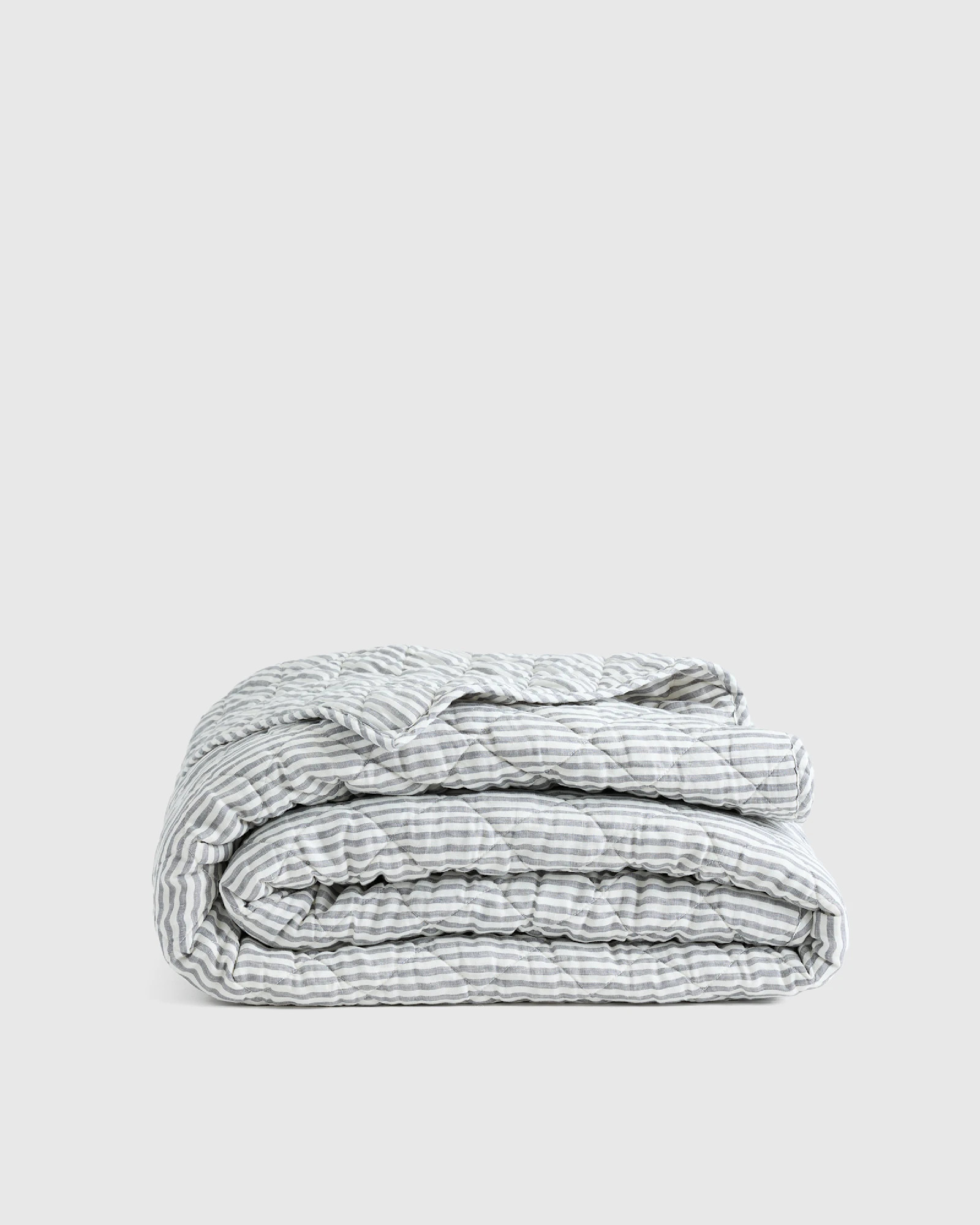 European Linen Stripe Quilt  in Grey/White Stripe | Quince