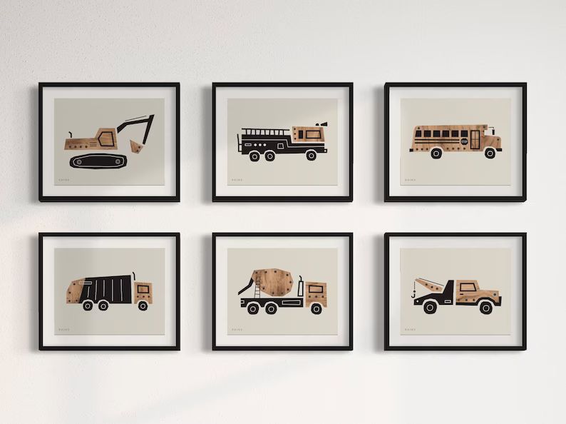 Truck Art Prints Printable Set of 6, Transportation Prints, Boy Nursery Decor, Boy Room Art, Gall... | Etsy (US)