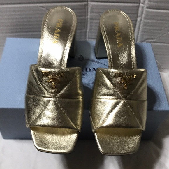 Prada quit leather block heel slides. NWT | Poshmark
