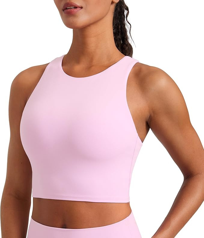 CRZ YOGA Butterluxe High Neck Crop Tank Tops for Women - Racerback Padded Longline Sports Bras Wo... | Amazon (US)