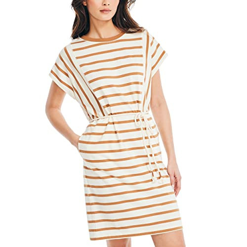 Nautica Women's Striped Rope-Belt Dress, Almond, Small | Amazon (US)