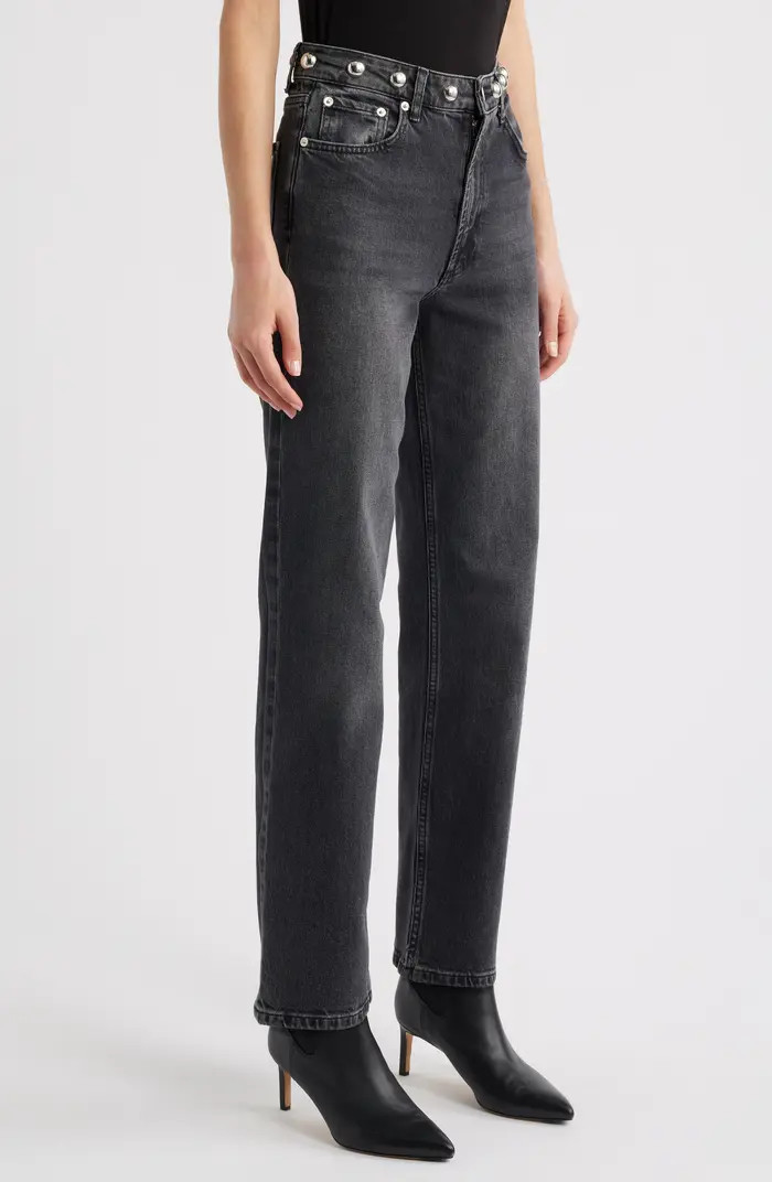 Topanga Studded High Waist Straight Leg Jeans | Nordstrom