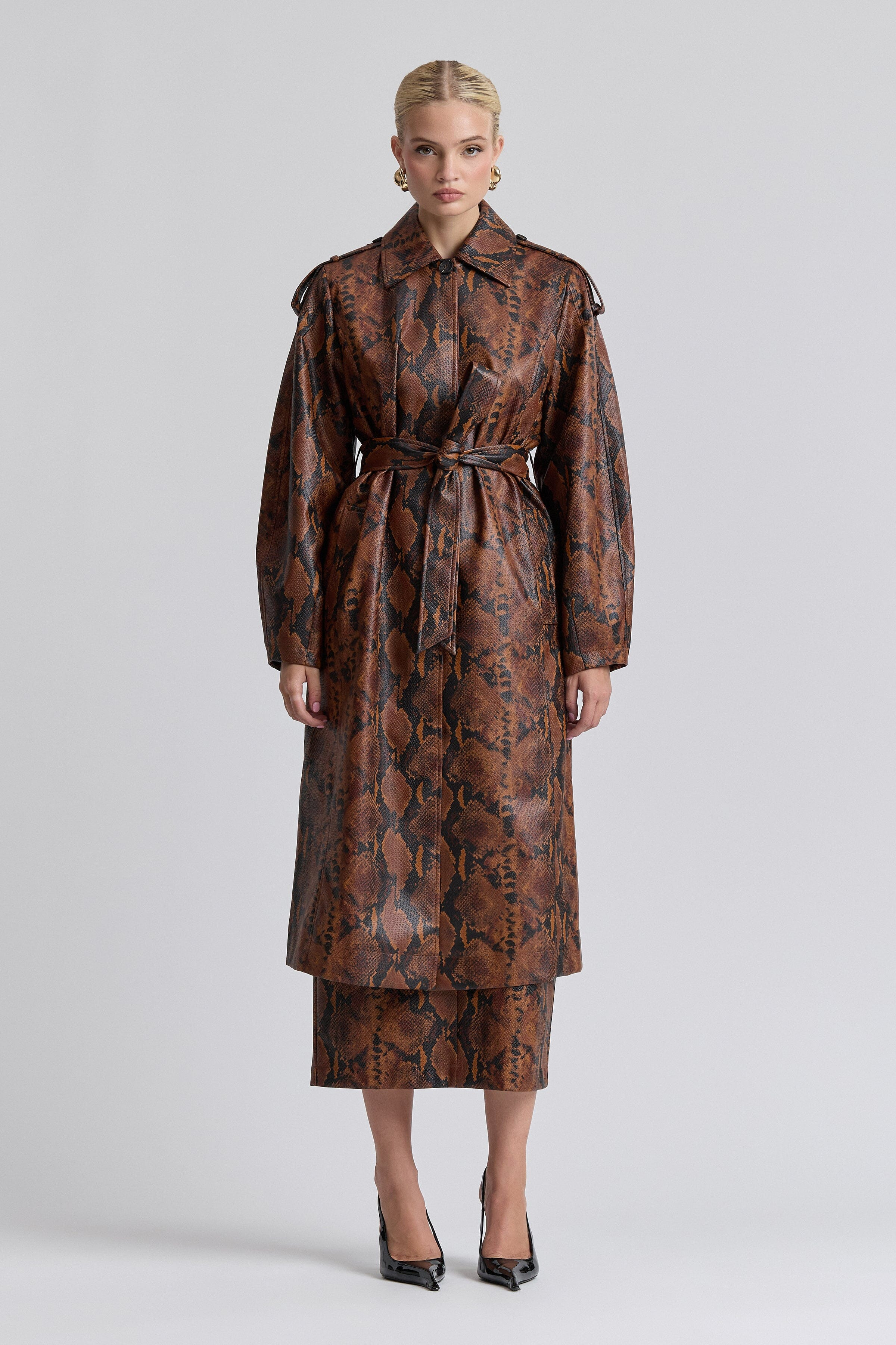 Snake Print Faux-Ever Leather™ Trench Coat | Avec Les Filles