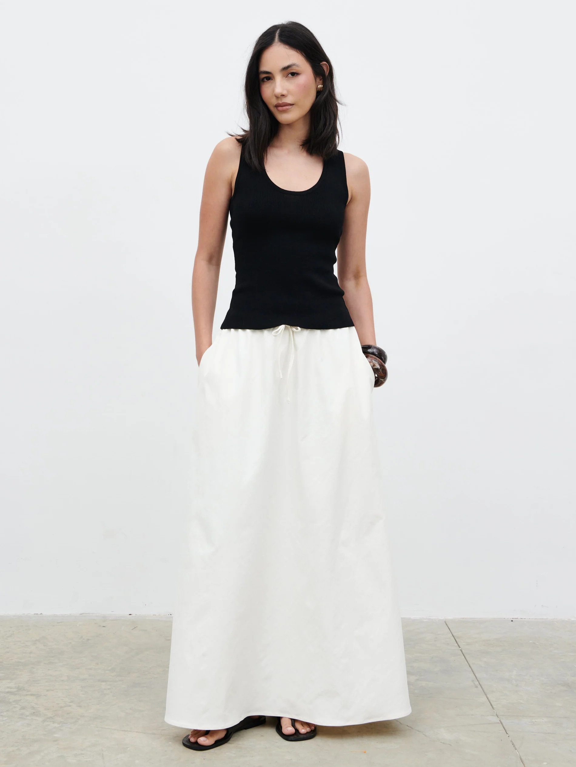 Kennedi Drawstring Maxi Skirt - Cream | Pretty Lavish (UK)