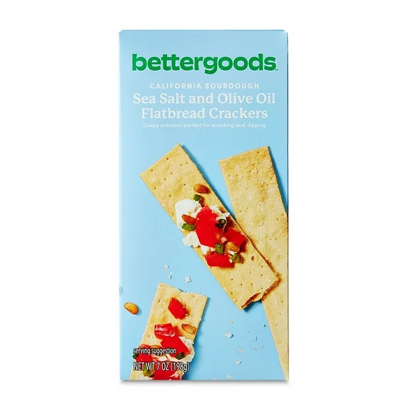 bettergoods California Sourdough Sea Salt and Olive Oil Flatbread Crackers, 7 oz | Walmart (US)