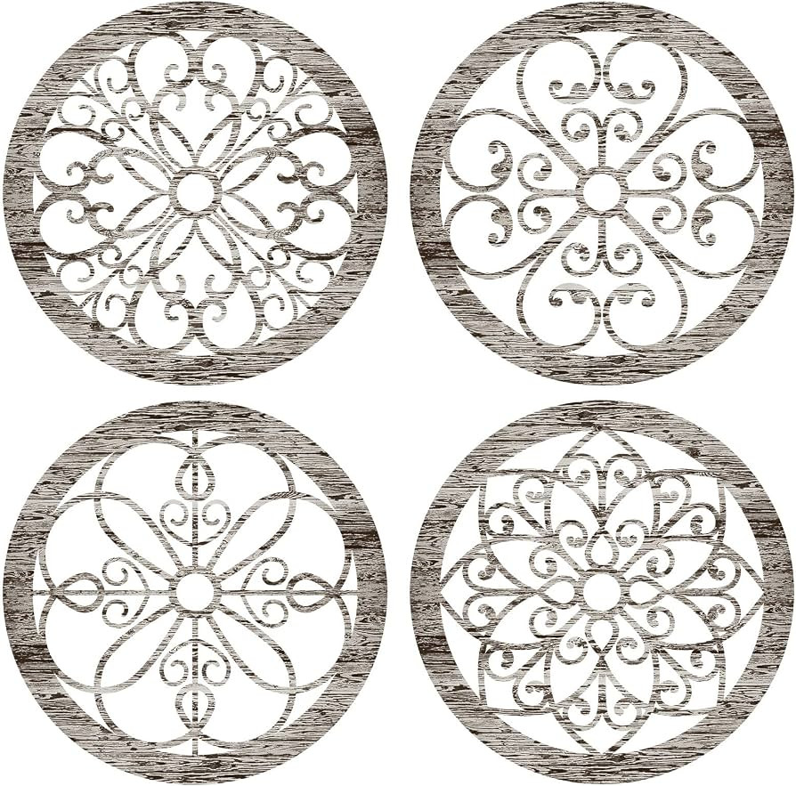 Yulejo 4 Pieces Thicken Rustic Wall Decor Farmhouse Wall Art Decor Wooden Hollow Carved Design Ru... | Amazon (US)