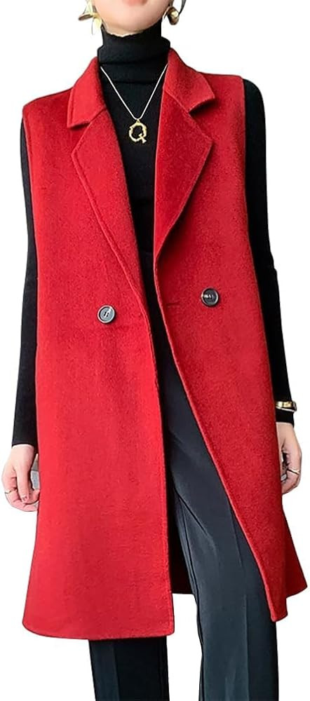 IDEALSANXUN Womens Long Wool Vest Fall Winter Sleeveless Blazer Jackets Wool Coat | Amazon (US)