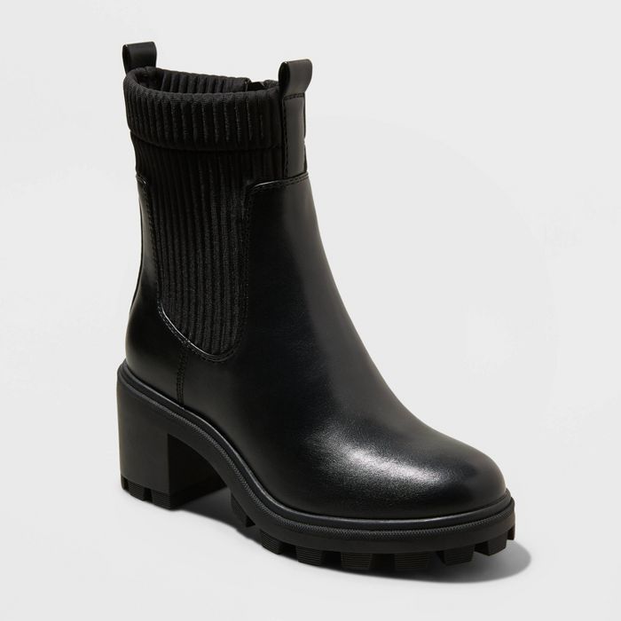Women's Natasha Lug Soled Sock Boots - A New Day™ Black | Target