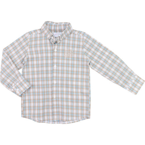 Khaki And Blue Plaid Button Down Shirt | Cecil and Lou