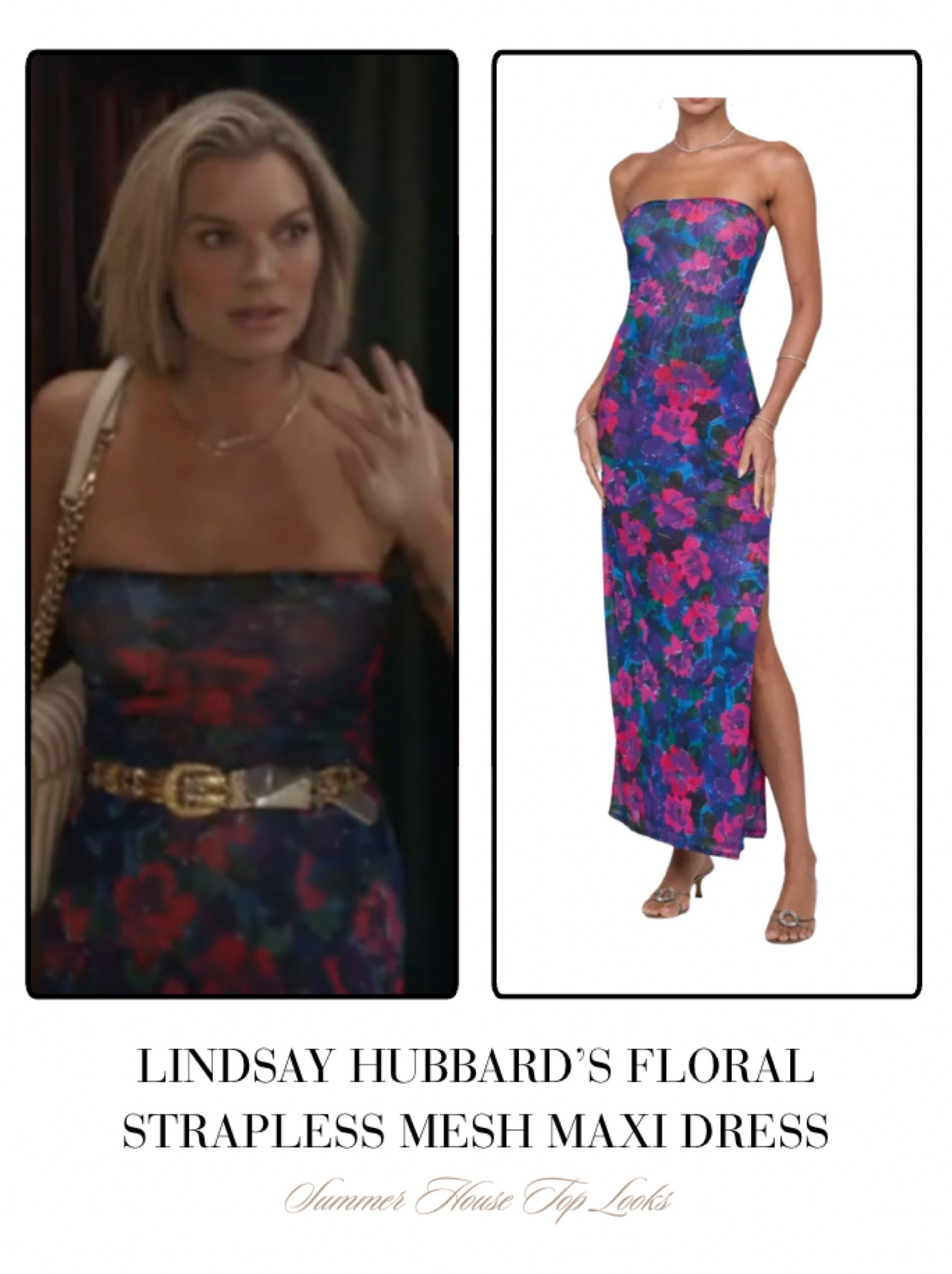 Lindsay Hubbard’s Floral Strapless Mesh Maxi Dresss