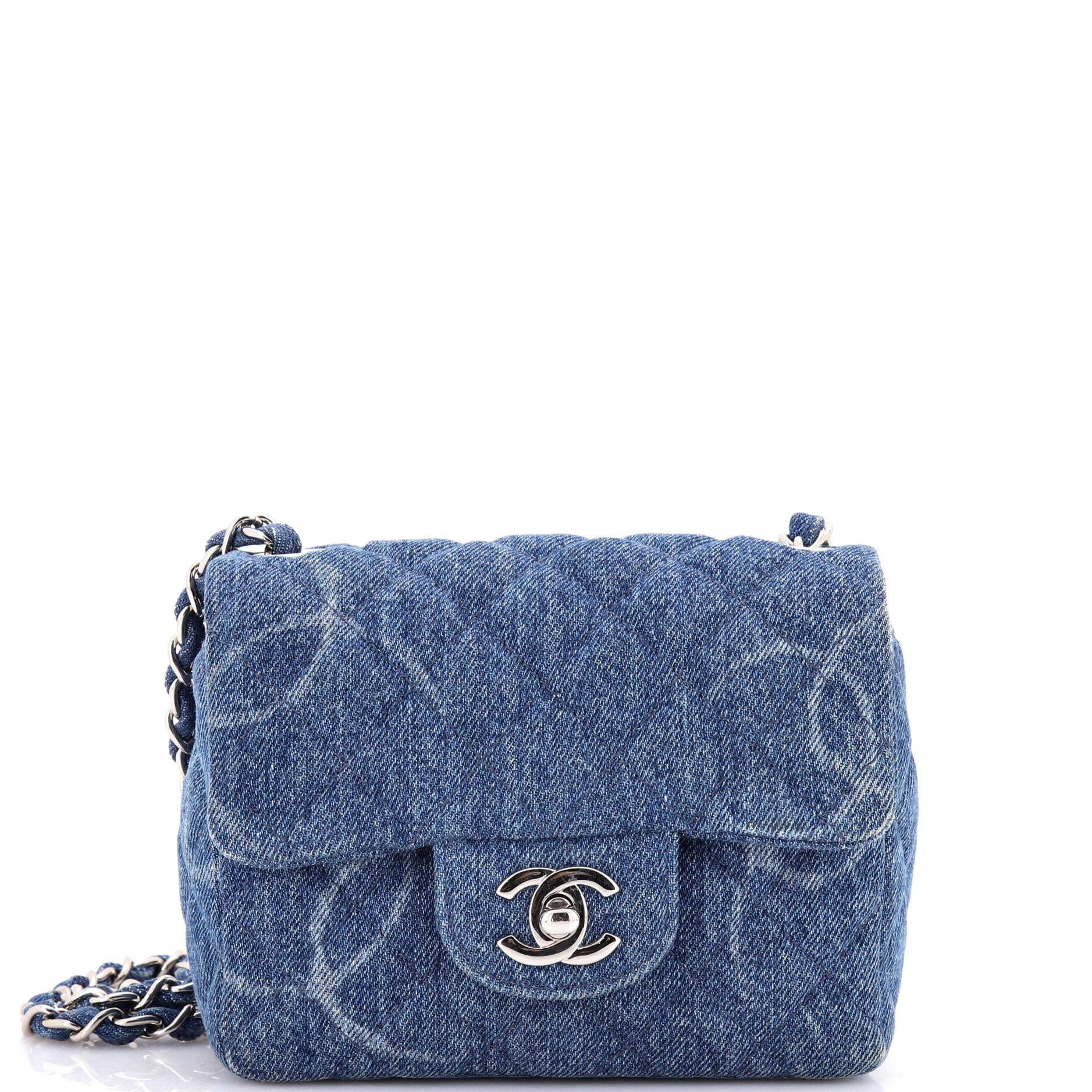 Square Classic Single Flap Bag Quilted CC Printed Denim Mini | Shop Simon