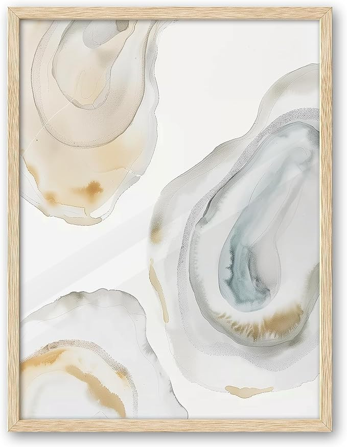 iHery Natural OAK Wood Abstract Coastal Oyster Framed Wall Art, Large 16x20 in Hamptons Style Bea... | Amazon (US)