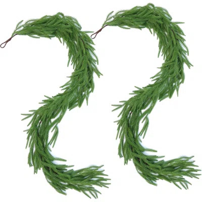 2 Pcs Artificial Norfolk Pine Garlands, Real Touch Winter Pine Garland, Green Artificial Greenery Garland For Table, Mantle, Wall, Indoor, Outdoor Chr | Wayfair North America