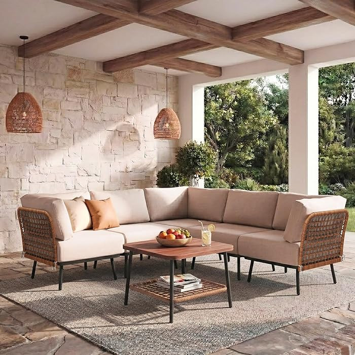 6-Piece Patio Conversation Set, Outdoor Sectional Sofa Modular Wicker Furniture with Thick Cushio... | Amazon (US)