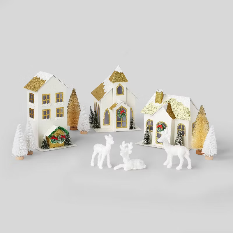 12pc Battery Operated Decorative Village Kit White/Gold  - Wondershop™ | Target