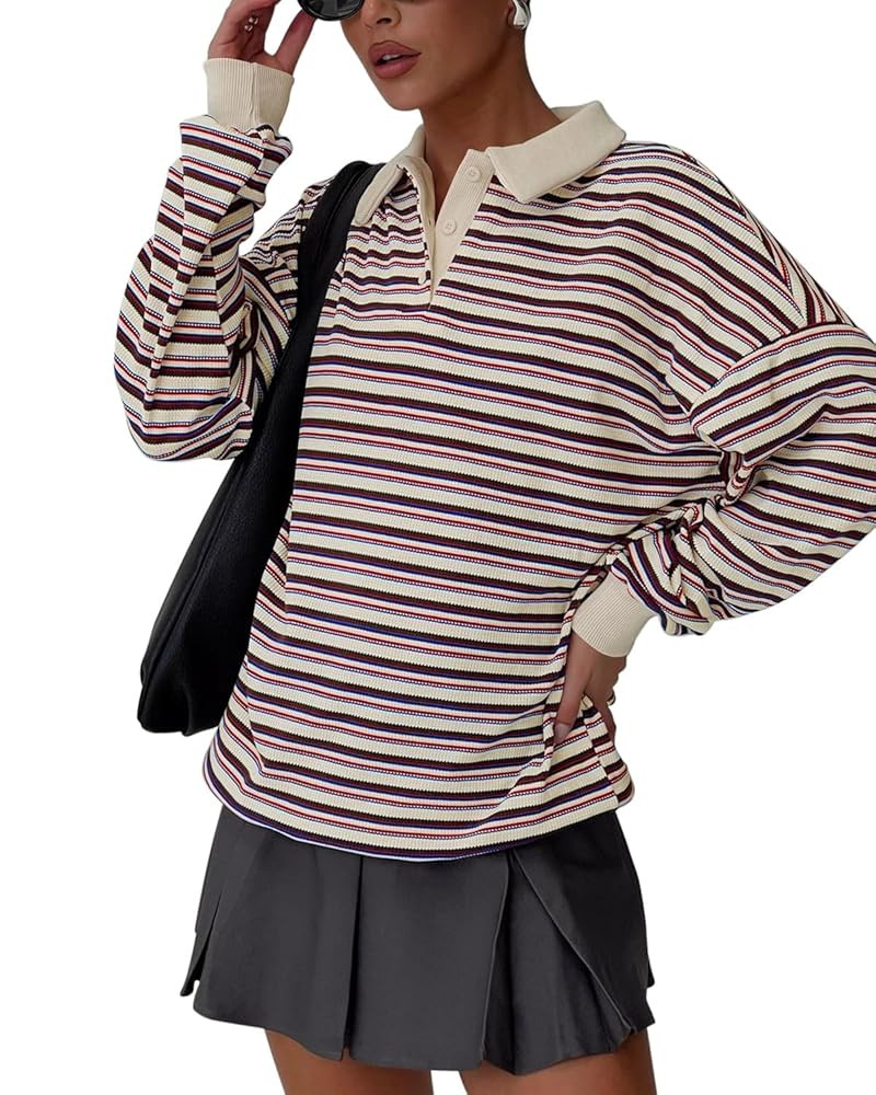 REORIA Oversized Sweatshirt for Women Trendy Fall Fashion 2025 Y2k Striped Long Sleeve Pullover R... | Amazon (US)
