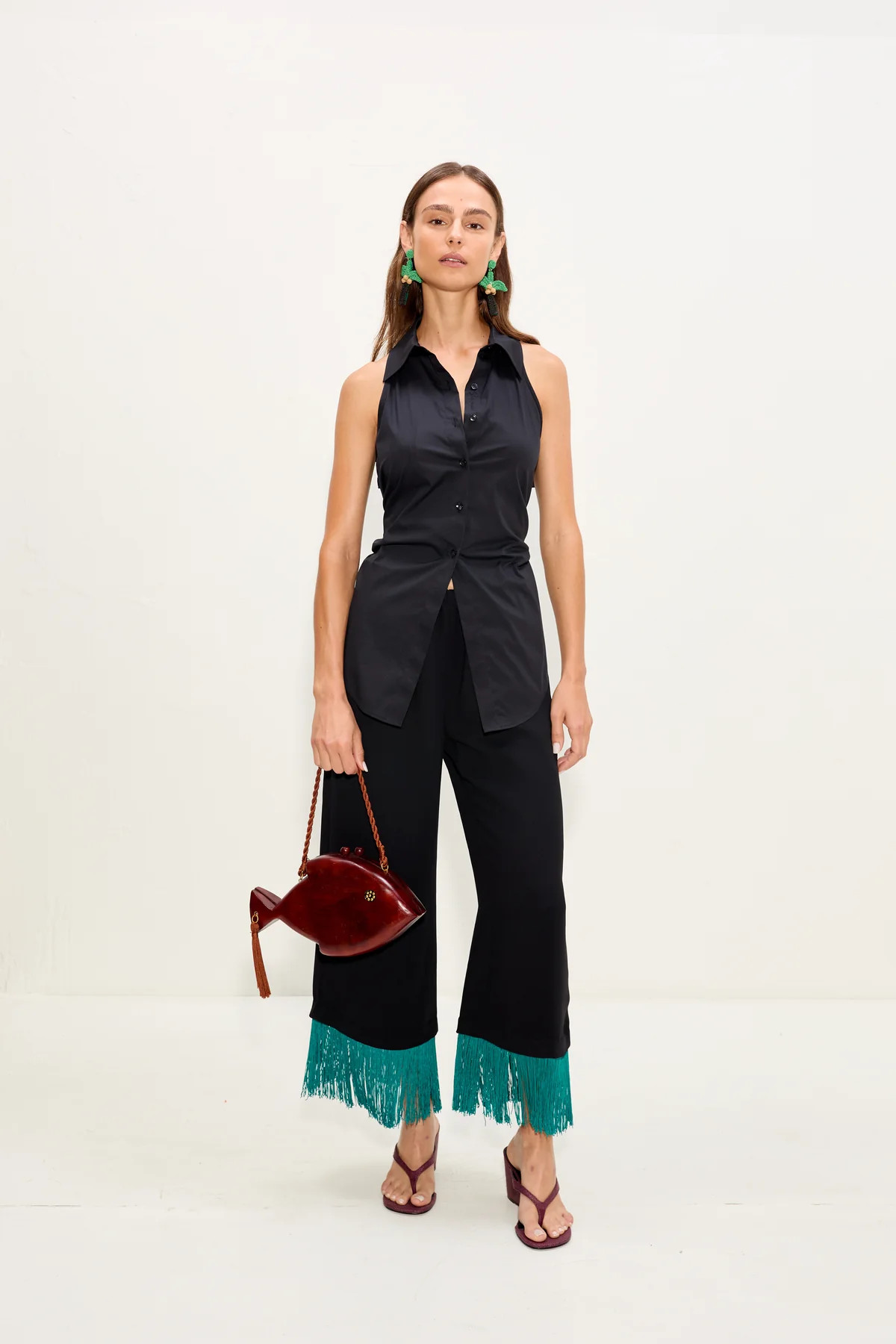 Nella Fringe Pant In Black/Teal | Simon Miller