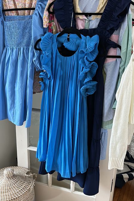 Blue ruffler halter, open back dress for under $100 fits oversized 

#LTKwedding #LTKSeasonal #LTKunder100