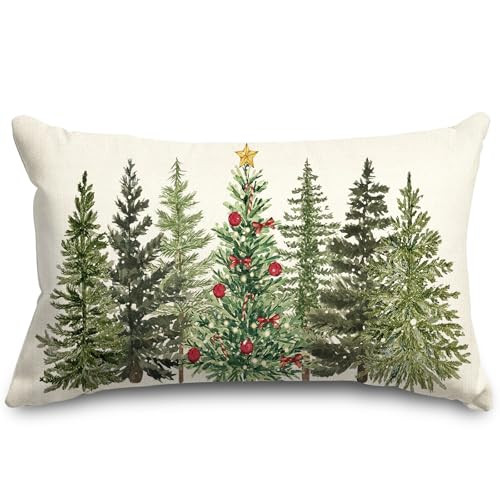 Generic AnyDesign Christmas Rectangle Pillow Cover Watercolor Xmas Pine Tree Throw Pillow Case 12 x 20 Inch Cushion Cover for Winter Party Home Farmhouse Couch Sofa Car, Green, AD4361 | Amazon (US)