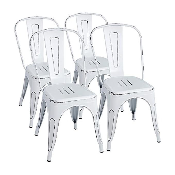Furmax Metal Chairs Distressed Style Dream White Indoor/Outdoor Use Stackable Chic Dining Bistro Caf | Amazon (US)