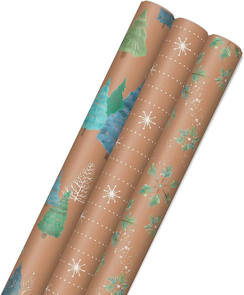 Hallmark Holiday Kraft Tri-Pack with Cut Lines on Reverse (3 Rolls: 90 sq. ft. ttl) Wintry Nature... | Amazon (US)