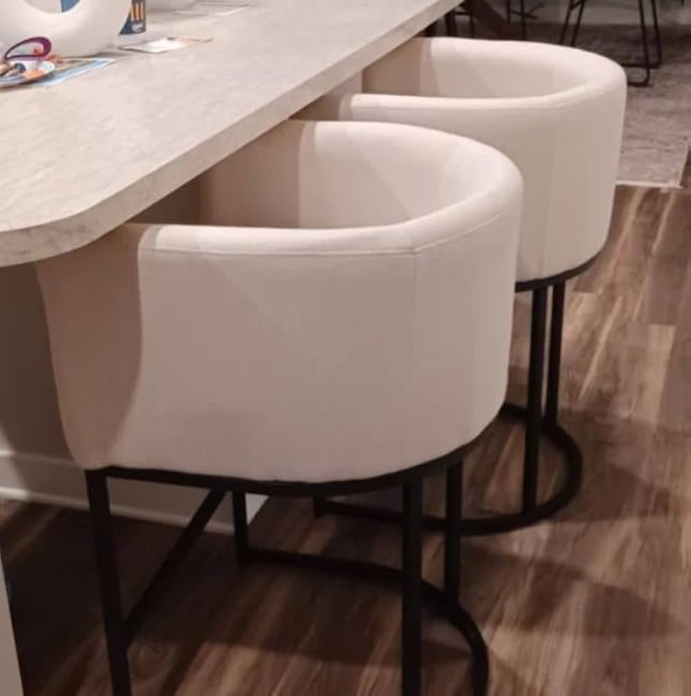 Upholstered Counter Height Bar Stools Set of 2, Modern Barrel Counter Stools with Arms, Comfy Lin... | Amazon (US)