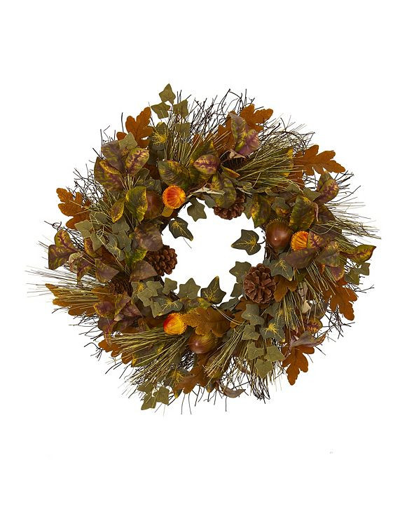 23" Mixed Fall Leaf, Pinecone and Acorn Artificial Wreath | Macys (US)